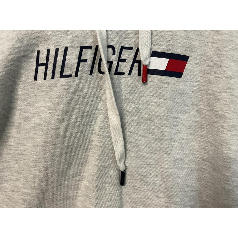 Tommy Hilfiger Sport Hoodie Womens Small Gray Hilfiger Logo Cropped Sweatshirt - Picture 2 of 7
